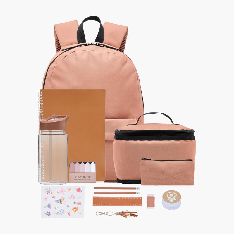 Syloon Backpack-Set Of 12-With Lunch Bag. Pencil Case.Water Bottle With Stationary Items-Solid (Textile Material) Pink \ 31X41X13 - Image 1